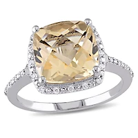 Bague cocktail de forme auréole Tangelo avec citrine 4 CT PBT et accents de diamants, en argent sterling