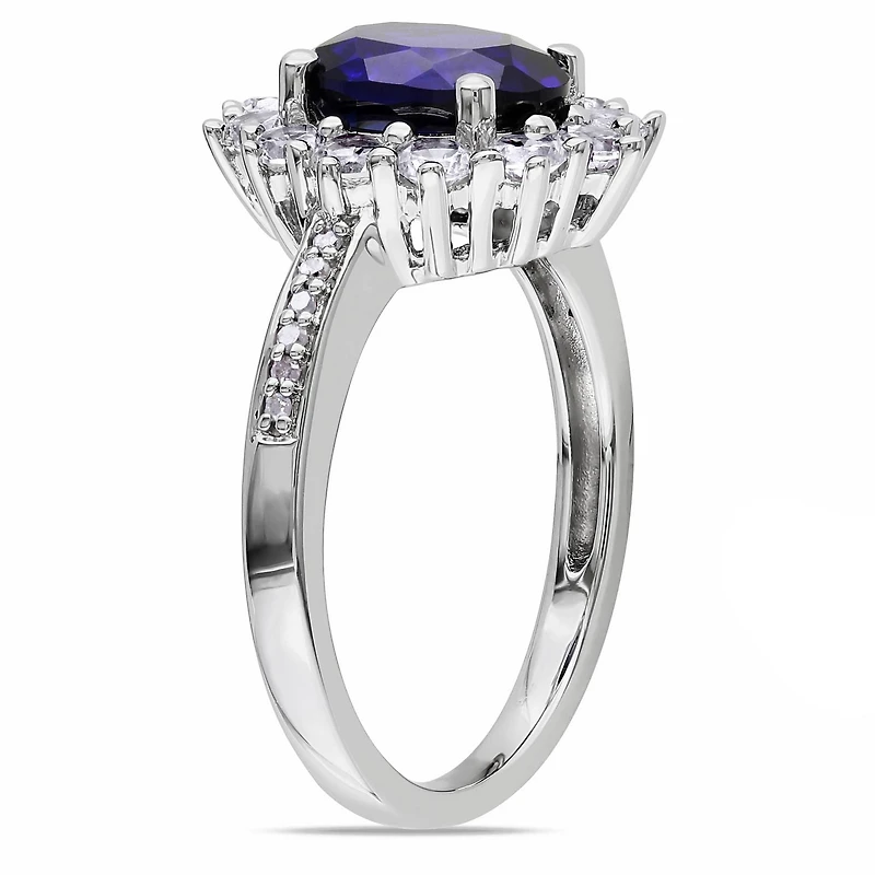 Tangelo 4 Carat T.G.W. Created Blue and White Sapphire Diamond-Accent Sterling Silver Halo Ring