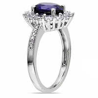 Tangelo 4 Carat T.G.W. Created Blue and White Sapphire Diamond-Accent Sterling Silver Halo Ring