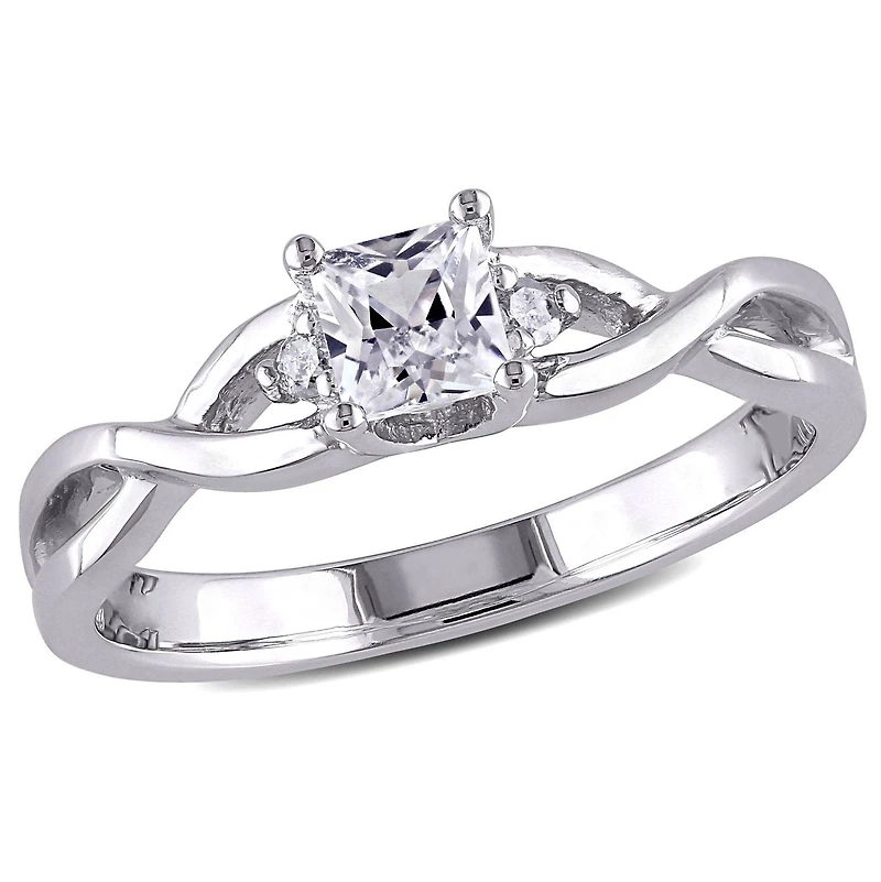 Bague de promesse de style entrecroisée Miabella avec saphir blanc synthétique 0,38 CT PBT et accents de diamants