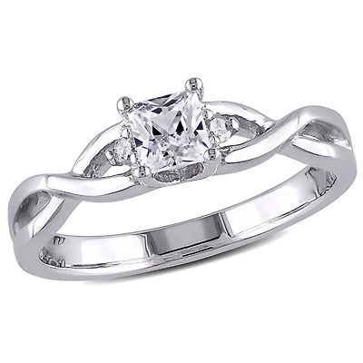 Bague de promesse de style entrecroisée Miabella avec saphir blanc synthétique 0,38 CT PBT et accents de diamants