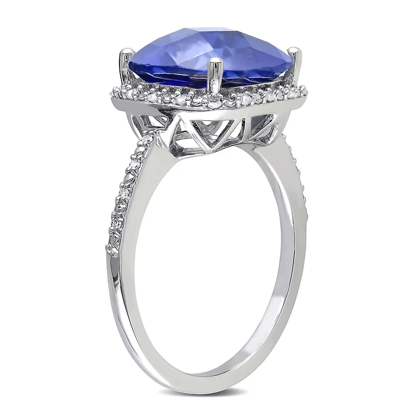 Tangelo 5.75 Carat T.G.W. Created Blue Sapphire And Diamond-Accent Sterling Silver HALO Cocktail Ring