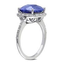 Tangelo 5.75 Carat T.G.W. Created Blue Sapphire And Diamond-Accent Sterling Silver HALO Cocktail Ring