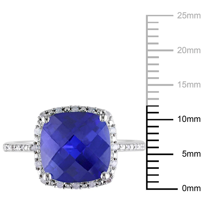 Tangelo 5.75 Carat T.G.W. Created Blue Sapphire And Diamond-Accent Sterling Silver HALO Cocktail Ring