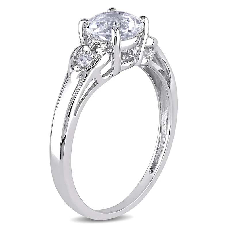Bague de fiançailles Miabella avec topaze blanche 1,25 CT PBT et accents de diamants, en or blanc 10K
