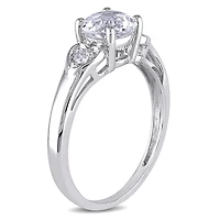 Bague de fiançailles Miabella avec topaze blanche 1,25 CT PBT et accents de diamants, en or blanc 10K