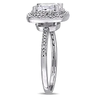 Bague de fiançailles de forme auréole Miabella avec saphir blanc synthétique 2 CT PBT et diamants 0.10 CT poids total, en or blanc 10K