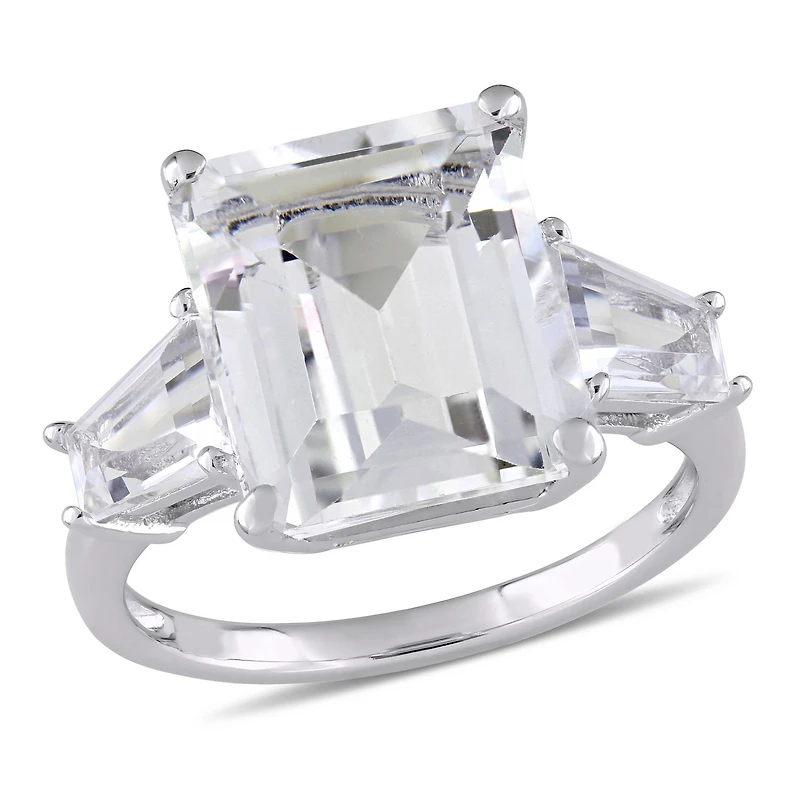 Bague à trois pierres Miabella avec topazes blanches 8,88 CT PBT, en argent sterling