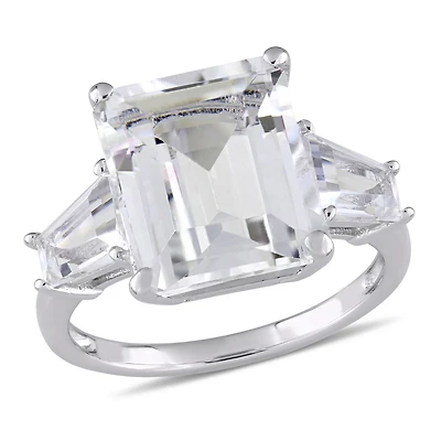 Bague à trois pierres Miabella avec topazes blanches 8,88 CT PBT, en argent sterling