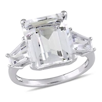Bague à trois pierres Miabella avec topazes blanches 8,88 CT PBT, en argent sterling