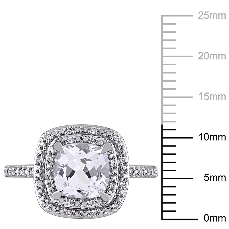 Bague de fiançailles de forme auréole Miabella avec saphir blanc synthétique 2 CT PBT et diamants 0.10 CT poids total, en or blanc 10K