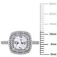 Bague de fiançailles de forme auréole Miabella avec saphir blanc synthétique 2 CT PBT et diamants 0.10 CT poids total, en or blanc 10K