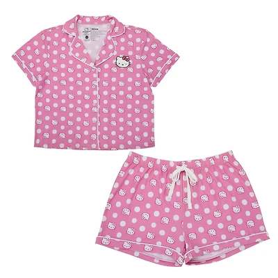Women's Hello Kitty Pink  Button-Up Shirt & Shorts Sleep Set - Online Exclusive