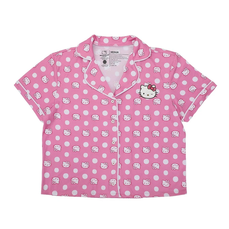 Women's Hello Kitty Pink Button-Up Shirt & Shorts Sleep Set - Online Exclusive