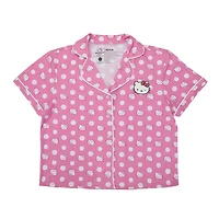 Women's Hello Kitty Pink  Button-Up Shirt & Shorts Sleep Set - Online Exclusive