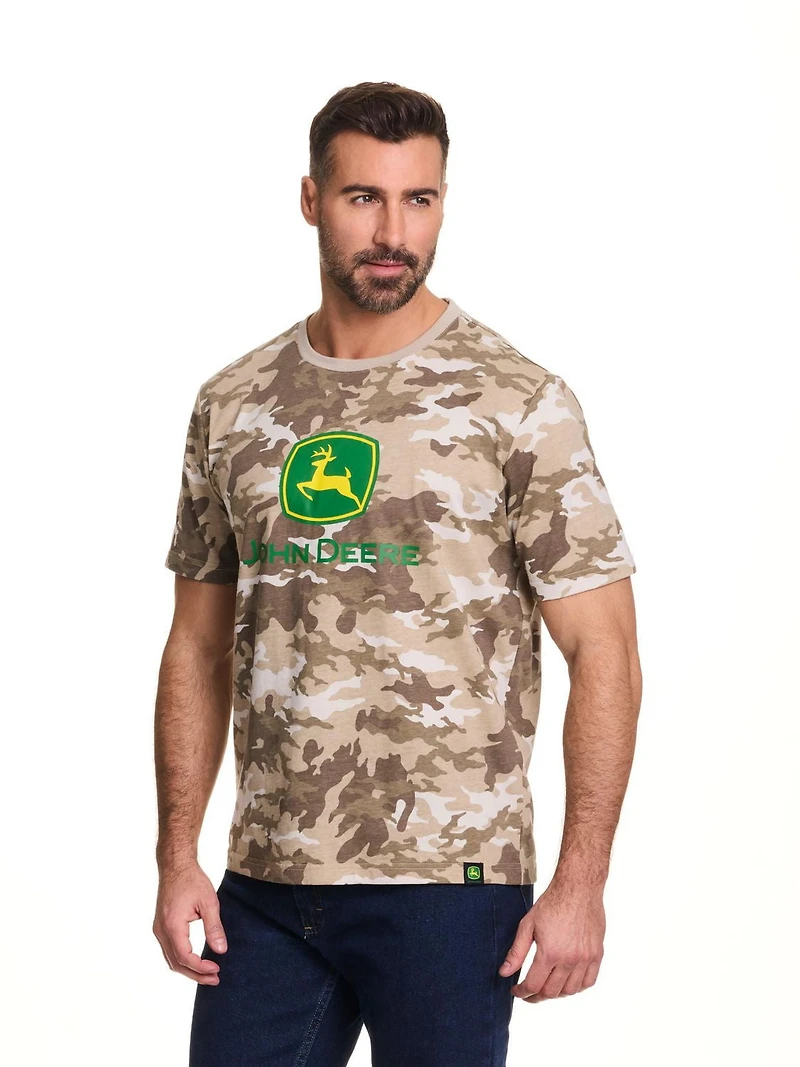 John Deere Men’s Camo Printed Logo Graphic Short Sleeve Tee