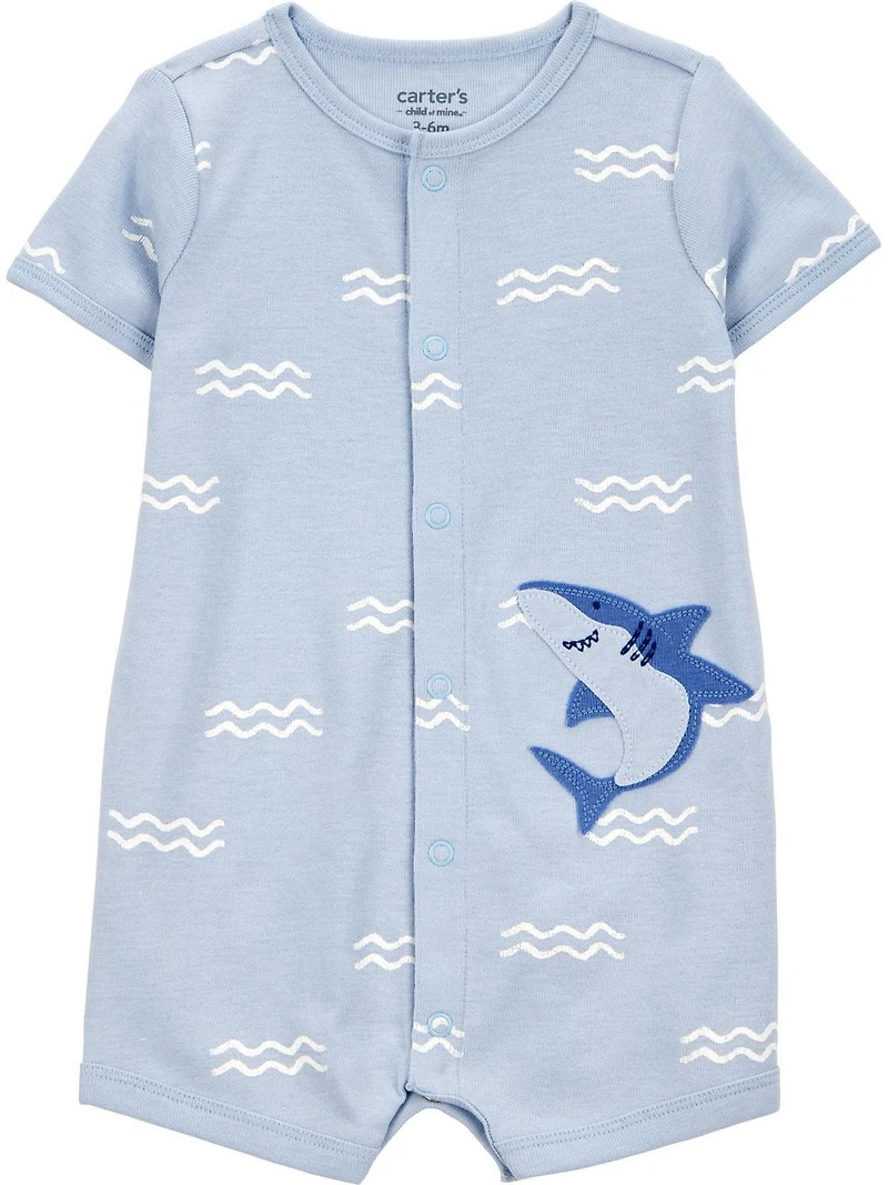 Carters Child of Mine Infant Boy 1pc Romper-Blue Shark