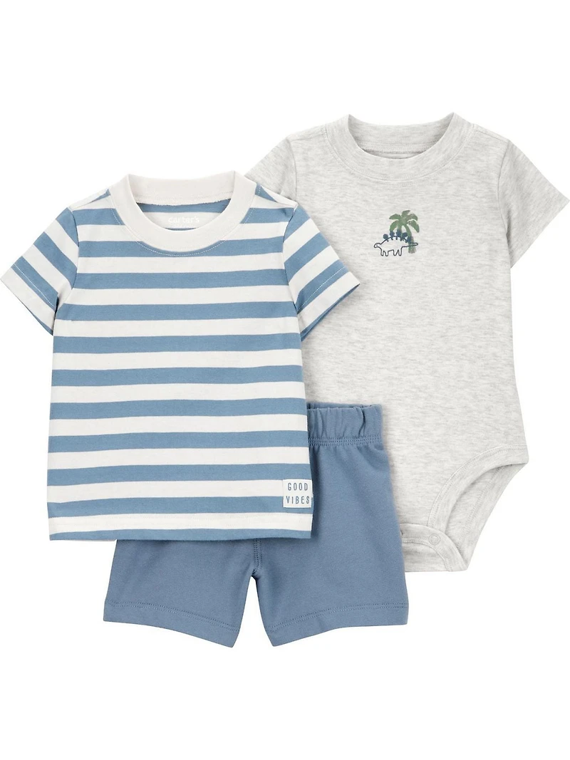 Carter's Child of Mine Ensemble de couvre-couches à rayures bleues avec motif dinosaure pour bébé garçon
