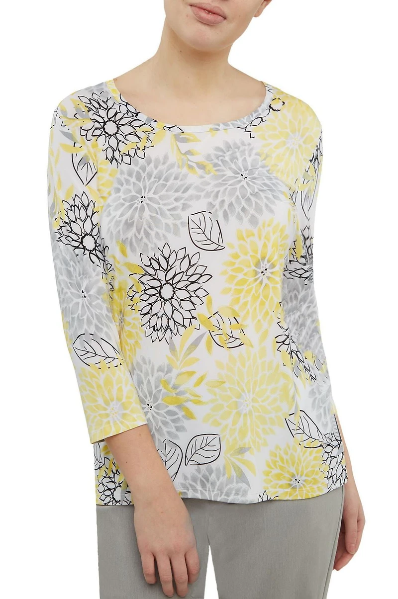 Alia Women's 3/4 Sleeve Print Scoop Neck Top