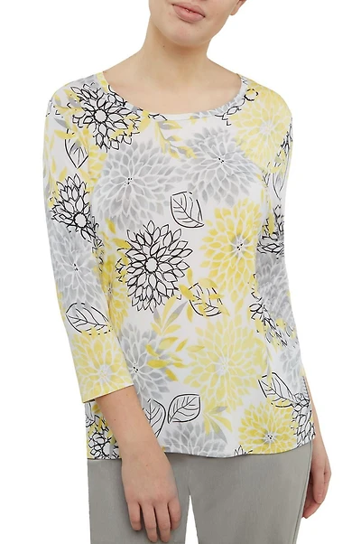 Alia Women's 3/4 Sleeve Print Scoop Neck Top