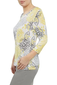 Alia Women's 3/4 Sleeve Print Scoop Neck Top
