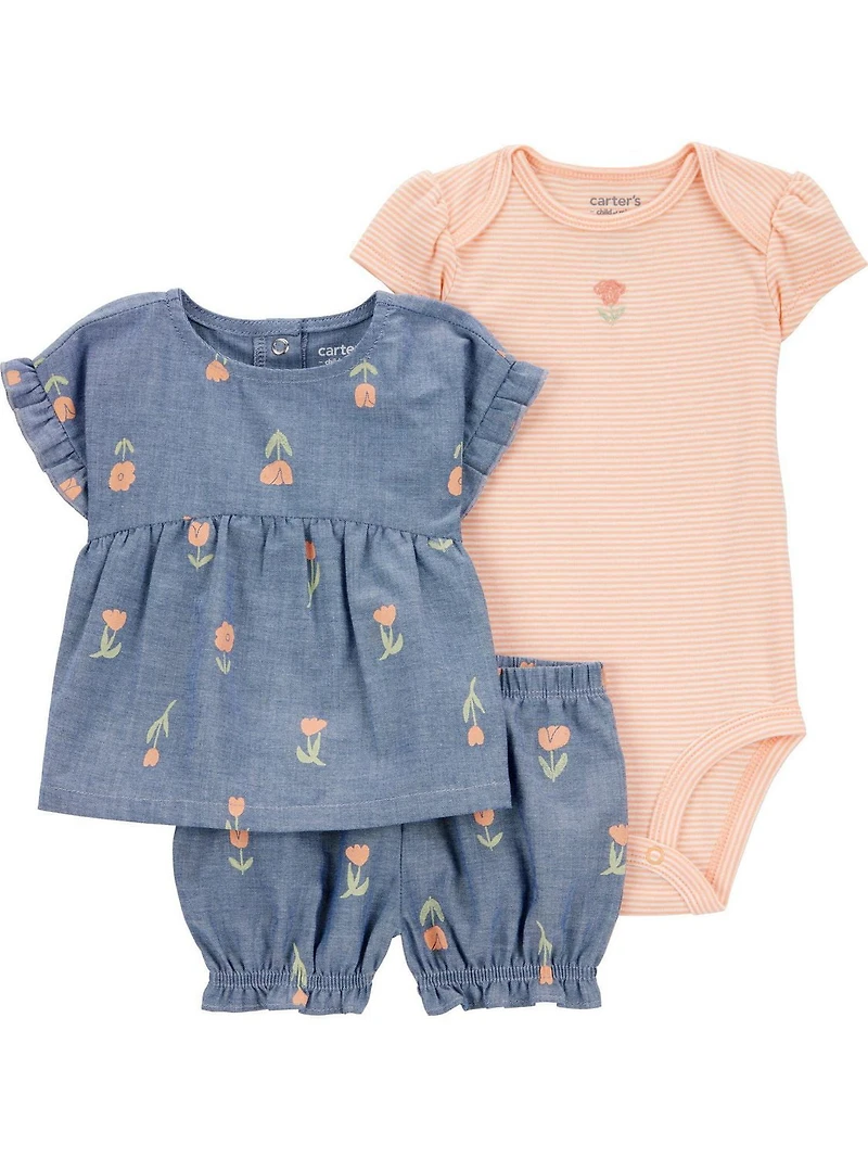 Carter's Child of Mine Ensemble de couvre-couches en chambray tulipe pour bébé fille