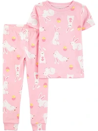 Carter's Child of Mine Baby and Toddler Girls' Pink Bunny 2-Piece Cotton Pajama Set