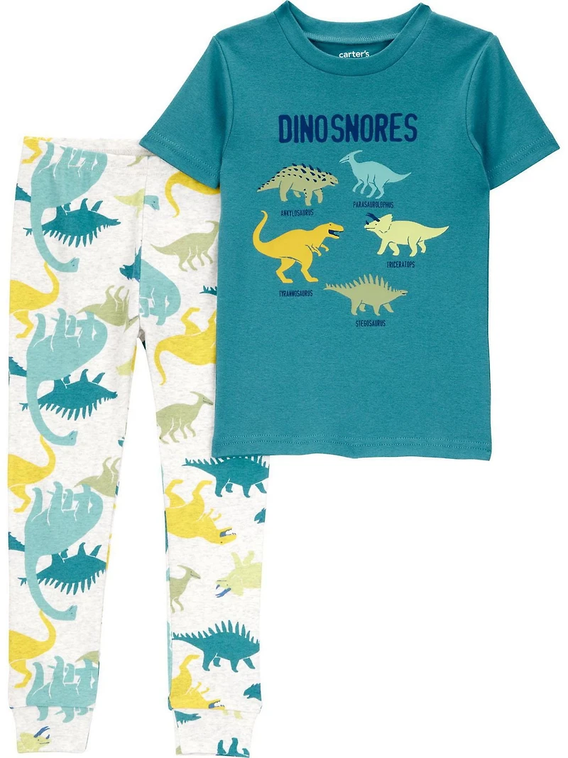 Carter's Child of Mine Baby and Toddler Boys' Teal Dino 2-Piece Cotton Pajama Set, Sizes 6-9M - 5T