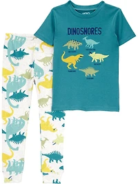 Carter's Child of Mine Baby and Toddler Boys' Teal Dino 2-Piece Cotton Pajama Set, Sizes 6-9M - 5T
