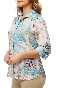 Alia Women's 3/4 Sleeve Crinkle Button Front Blouse