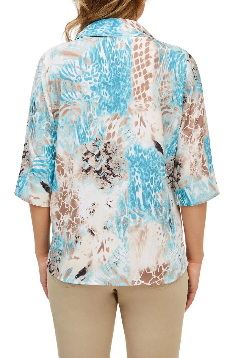 Alia Women's 3/4 Sleeve Crinkle Button Front Blouse