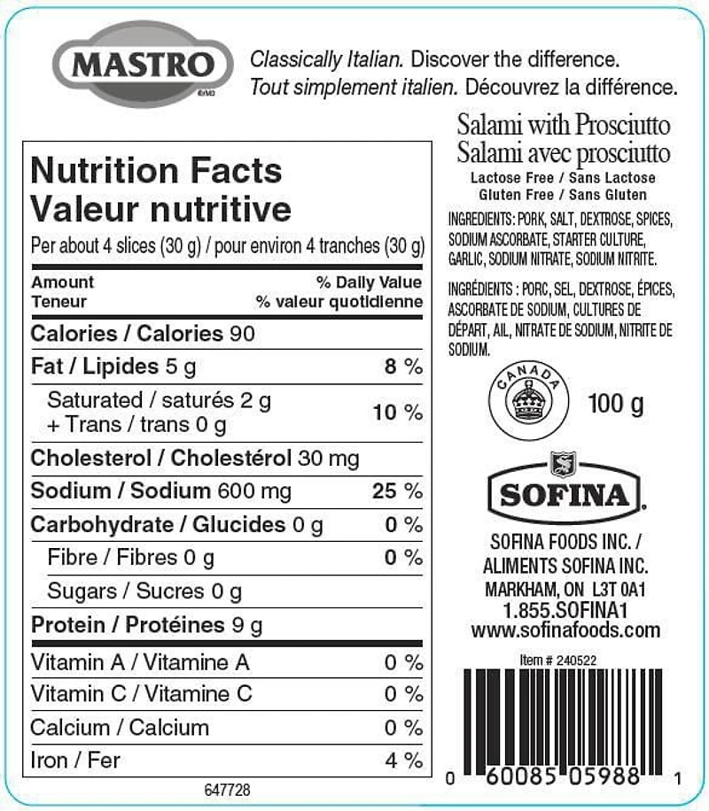 Salami tranché Mastro sans gluten avec Prosciutto 100g