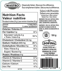 Salami tranché Mastro sans gluten avec Prosciutto 100g