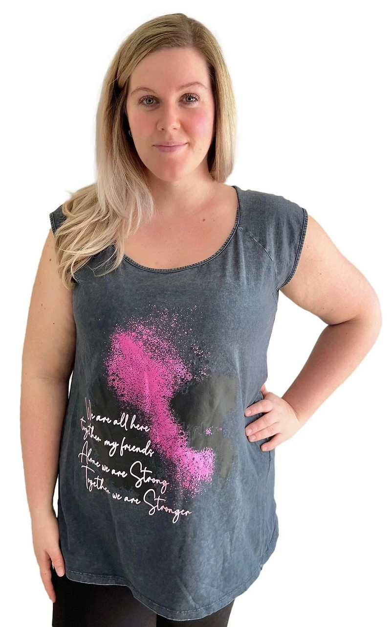 Time Square Ladies Sleeveless Mineral Wash Top with Screen Print