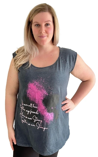 Time Square Ladies Sleeveless Mineral Wash Top with Screen Print