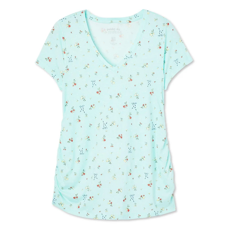 T-shirt à manches courtes et encolure en V Paisley Sky Maternité