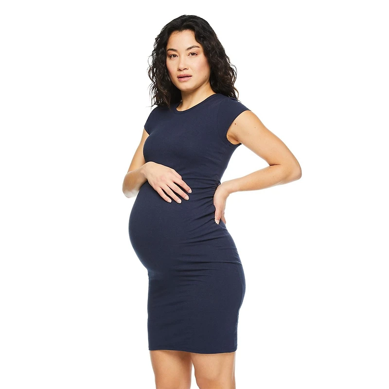 Paisley Sky Maternity Short Sleeve Side Ruched Bodycon Dress