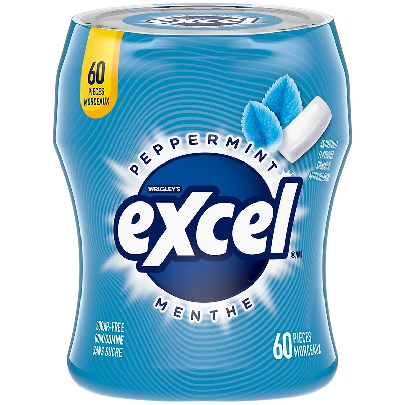 EXCEL, Peppermint Flavoured Sugar Free Chewing Gum, 60 Pieces, 1 Bottle, 1 Bottle, 60 Pellets