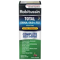 Sirop Robitussin Total Toux, rhume et grippe Extra fort Nuit, sans alcool, 240 ml 240 ml