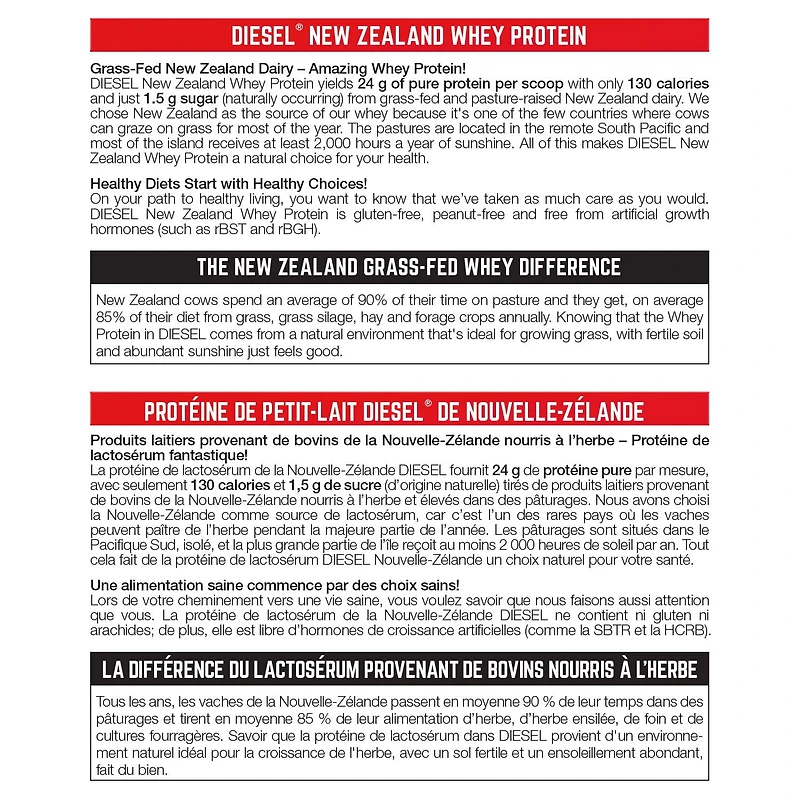 PERFECT Sports - Protéine de lactosérum de Nouvelle-Zélande DIESEL®, poudre de protéine de lactosérum nourrie à l'herbe et élevée au pâturage, sans gluten, crème glacée à la vanille, 2 lb (908 g)
