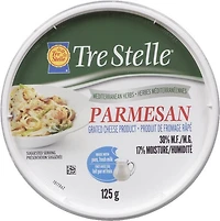 Produit de fromage parmesan râpé aux herbes méditerranéennes Tre Stelle 125 g