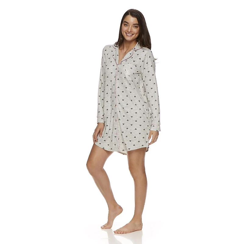 U.S. Polo Assn. Women's Pajama Long Sleeve Notch Collar Knit Nightshirt