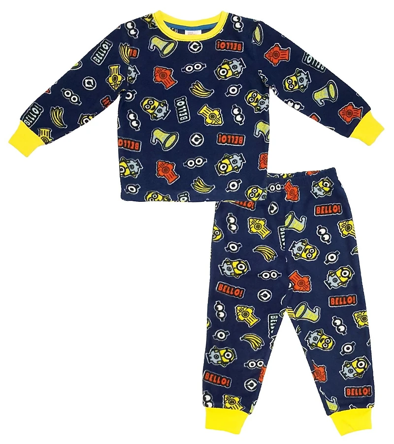 Minions Boys' Micropolar Long Sleeve Pajama Set All-Over-Print