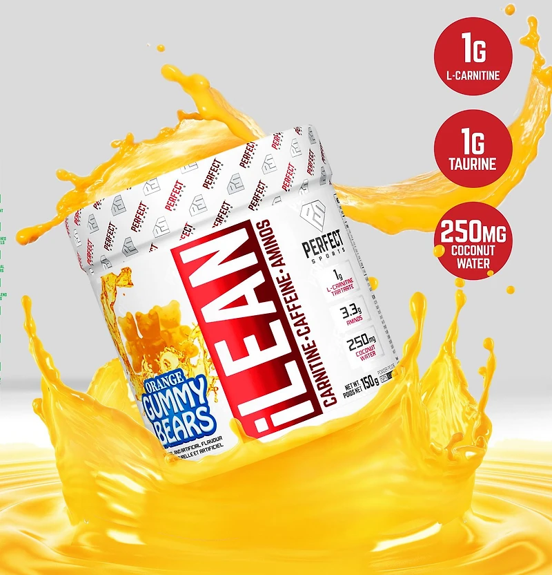 PERFECT Sports - iLean Weight Loss + Energy with Caffeine, L-Carnitine & Taurine - Orange Gummy Bears, 30 servings