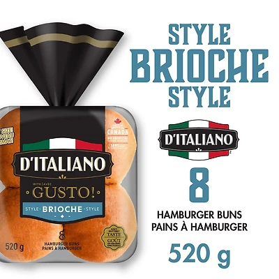 Pain à hamburger de style brioche D’Italiano🅫 avec Gusto!🅪 Paquet de 8, 520 g
