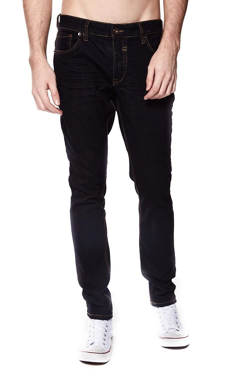 Jeaniologie ™ Jean coupe étroite 5 poches pour homme | Délavé bleu-noir 28 - 38