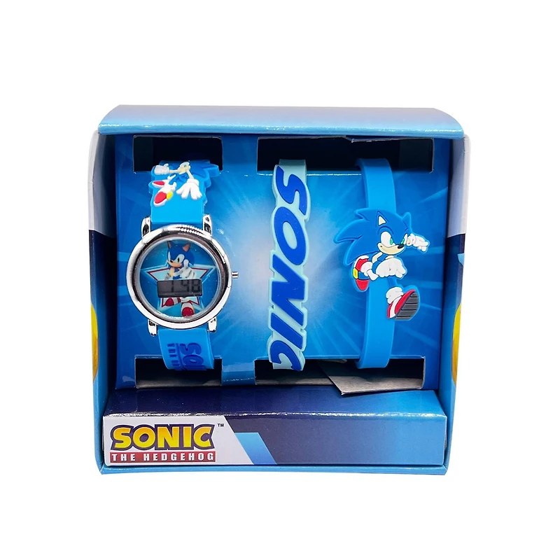 Sonic Kids Laser Rubber LCD Watch With Bracelet Set