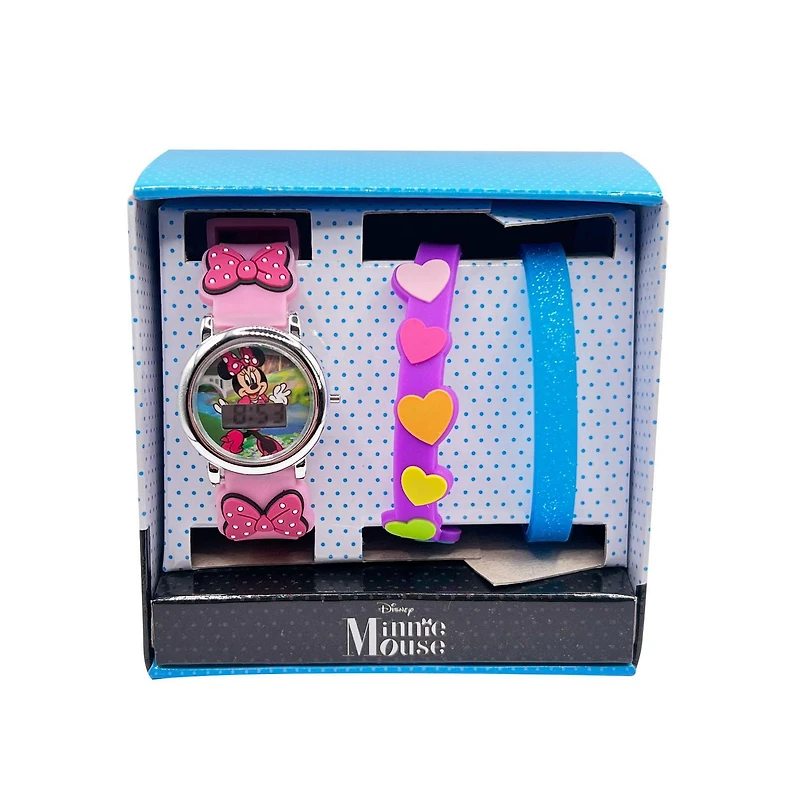 Minnie Mouse Kids Laser Rubber LCD Watch With Bracelet Set