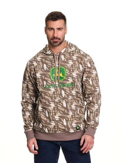 John Deere Men’s Core Logo Pull Over Fleece Hoodie Graphic Camo Print,