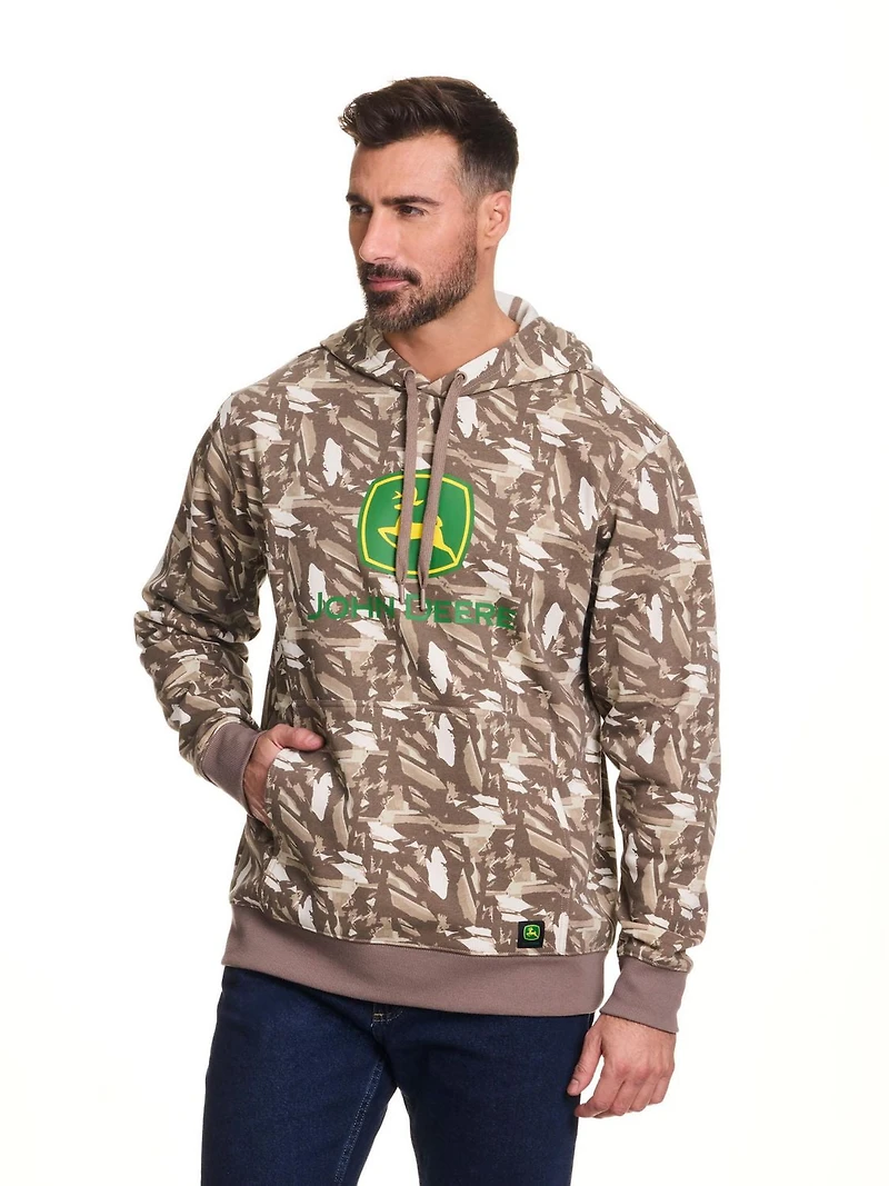 John Deere Men’s Core Logo Pull Over Fleece Hoodie Graphic Camo Print,